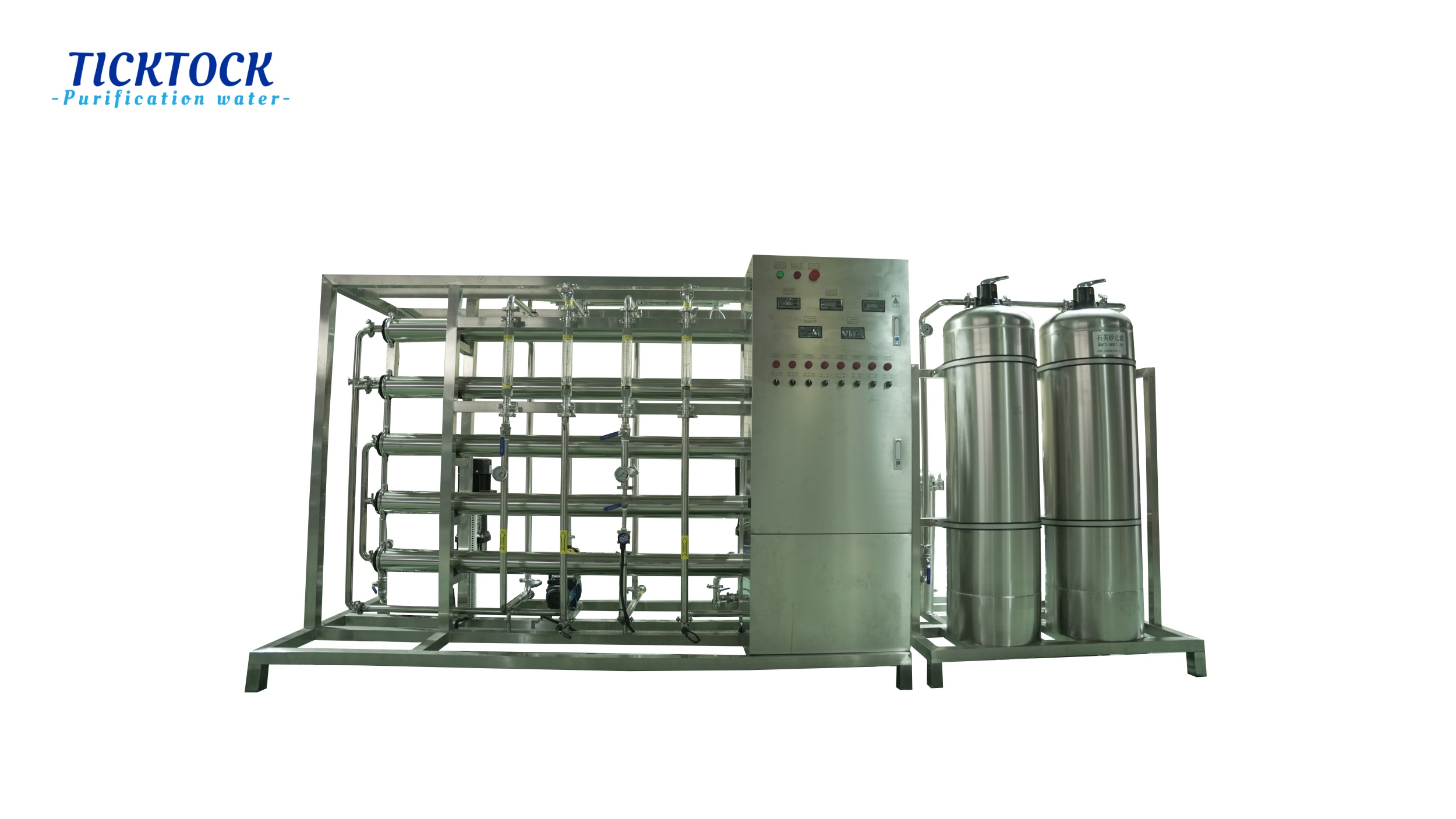 1T/H Full Stainless Steel Double Stage RO Water System | 2 Vessel Pretreatment with Quartz Sand & Activated Carbon
